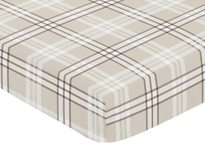 Sweet Jojo Designs Fitted Baby Crib Sheets (Tan Gingham Plaid) for Boys or Girls, Infant Nursery, Toddler Room - Standard Size (Taupe, Checkered, Classic, Tartan, Gender Neutral, Rustic, Farmhouse) thumbnail 7