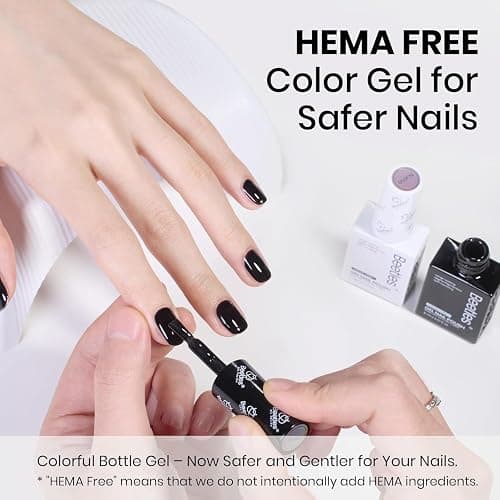 Beetles Black White Gel Polish Kit - 2 Colors Hema-Free Soak Off UV Gel Polish Set Same Color Same Bottle Design Manicure Salon DIY 4th of July Nails at Home for Women thumbnail 2