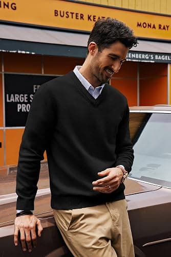 PJ PAUL JONES Mens V Neck Pullover Lightweight Wool Blend Long Sleeve Knit Sweater thumbnail 3