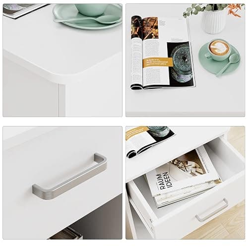FOTOSOK Nightstand, 2-Tier Side Table with Drawer and Storage Shelf, Bedside Table End Table, Modern Night Stand for Bedroom, Home Office, White thumbnail 8