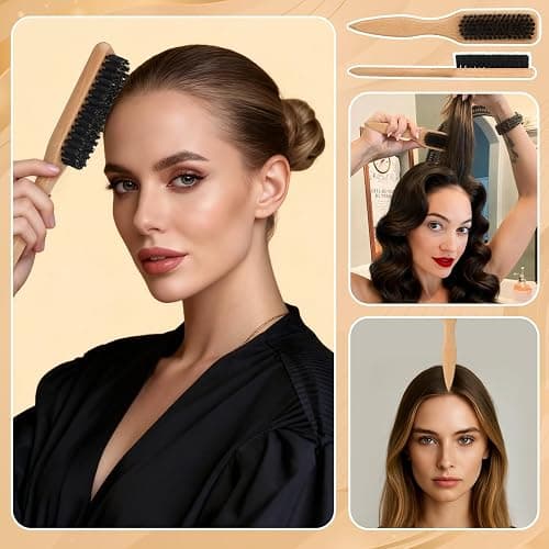 6PCS Boar Bristle Slick Back Hair Brush with Edge Brush Rat Tail Comb, Wide Tooth Comb for Men Women thumbnail 6