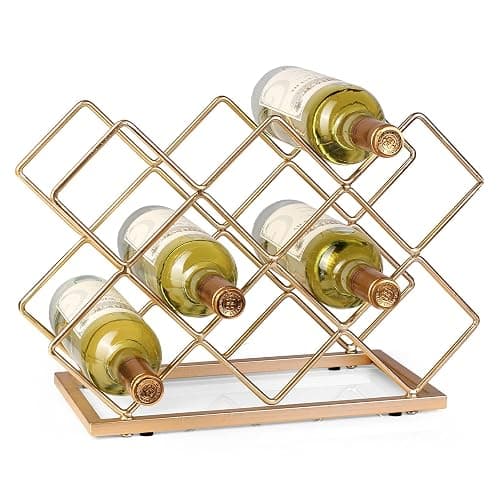 Drincarier Countertop Wine Rack - 10 Bottle Freestanding Modern Gold Metal Small Wine Rack - Tabletop Wine Holder Stand for Cabinet, Pantry, Wine Bottle Storage… thumbnail 4