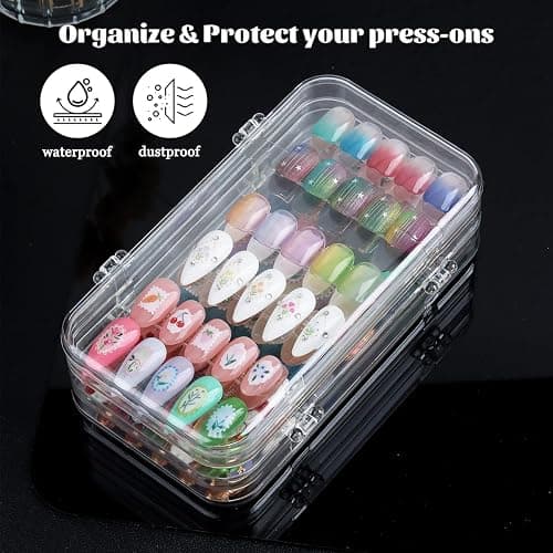 Fcozpjk Press On Nail Organizer Case, Tri-Fold Clear Acrylic Empty Press On Nail Storage Box Packaging Fake Tips Holder Color Display Stand Book Showing Shelves with 30PCS Double Sided Adhesive Tapes thumbnail 4