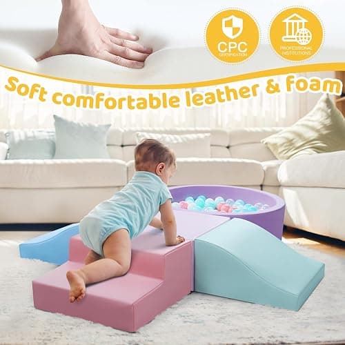 Hoohtoot Foam Climbing Blocks for Toddler: with 4-Piece PU Leather Climbing Toys and a Ball Pit - Foam Ball Pit for Toddlers - Climbing Toys Indoor for Kids Crawling (Purple Climbing Blocks) thumbnail 5