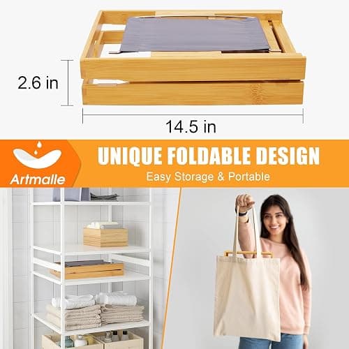 Artmalle Luxury Bathtub Caddy Tray for Tub - Foldable Bamboo Bath Table Tray with Book and Wine Glass Holder, Expandable Bathroom Accessories for Spa or Reading Lite Style thumbnail 6