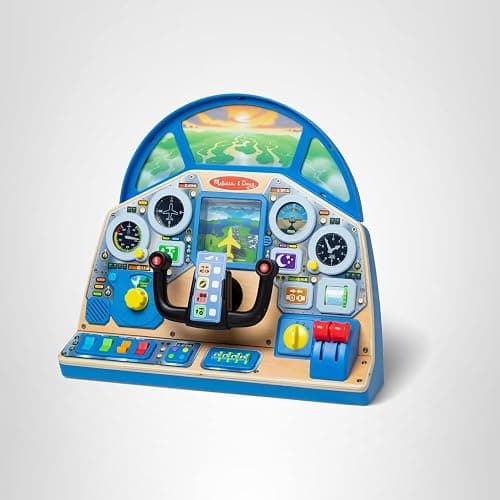 Melissa & Doug Jet Pilot Interactive Dashboard, Pretend Play Airplane Cockpit with Steering Yoke, Lights, Sounds, Buttons & Switches for Fidget Play, Wooden Toys for Kids Ages 3+ - FSC Certified thumbnail 10