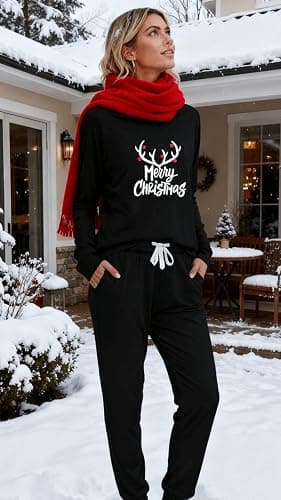 Juioste Christmas Pajamas Two Piece Outfits Tracksuits Loungewear Matching Set Pjs Jogger Sets thumbnail 4