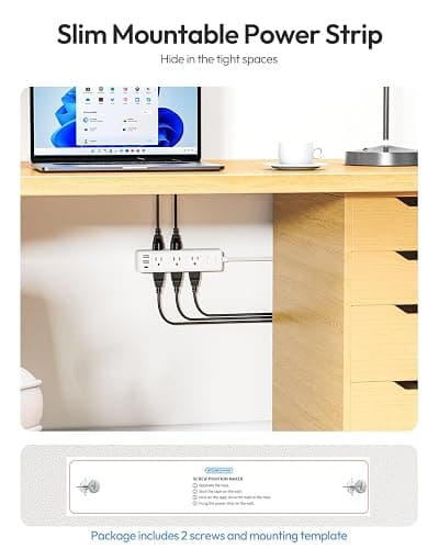 Surge Protector Power Strip 10 FT, Flat Extension Cord with 9 Widely Outlets 3 USB Ports(1 USB C), 1080J, Flat Plug, 3 Side Extension Cord with Multiple Outlets, Mounted, for Indoor Home Office, White - 10FT - White thumbnail 7