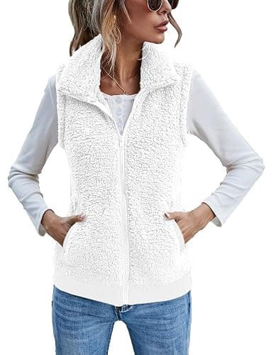 LOMON Womens Fuzzy Fleece Vest, Casual Warm Sleeveless Zip Up Sherpa Vest Jacket with Pockets for Fall/Winter - Image 1