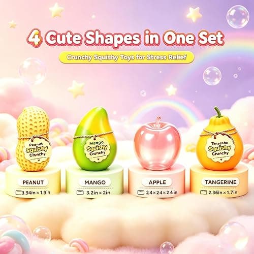 Crunchy Squishy Set, Crunchy Squishy Slow Rising Squishy Toys Fidget Toys | 4‑Pack Crunchy Mango & Peanut Squishy, Slushy Apple&Crunchy Orange, Slow Rising ASMR Squishy Set for Anxiety Relief thumbnail 6