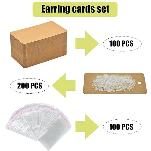 Twavang Earring Display Cards with 100Pcs Earring Holder Cards, 100 Pairs Clear Earring Backs and 100Pcs Self Adhesive Bags for Earrings Jewelry Display (Brown, 3.5" x 2") thumbnail 3