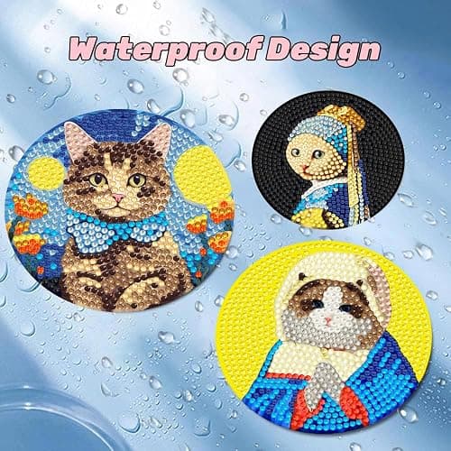 Puraikcmi 8PCs Diamond Paintings Coasters Kits Set, Funny Cat Diamond Art Coasters with Holder, DIY Crafts Diamond Art Kits Adult Craft Diamond Dots Gift thumbnail 3