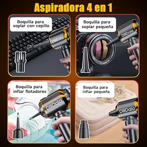 DiliDala Aspirador de Mano, 28000PA Aspiradora de Coche, 4 en 1 Aspirador Coche con Motor Sin Escobillas, 3 Niveles, Mini Aspiradora Sin Cable para Pelo de Mascotas, Coche, Hogar thumbnail 4