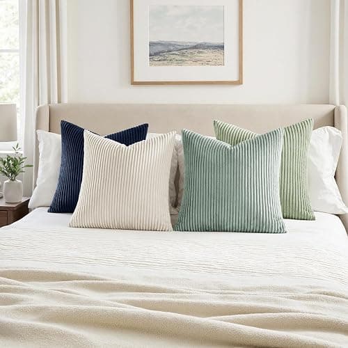 MIULEE Boho Farmhouse Muted Teal Throw Pillow Covers 18x18 Inch Set of 4 Mordern Nordic Cushion Covers Soft Corduroy Home Decor for Couch Bed Sofa Living Room thumbnail 4