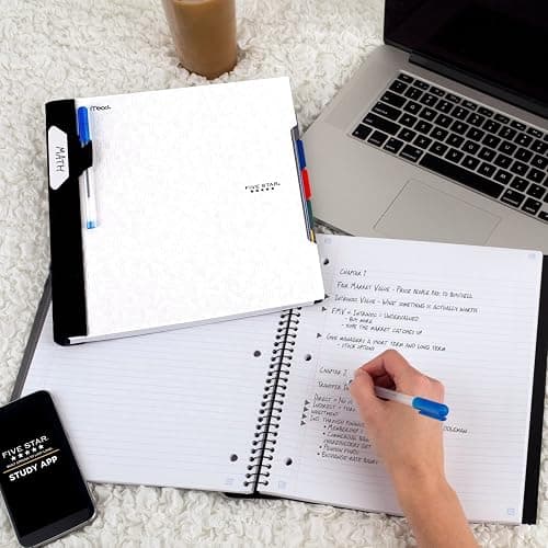 Five Star Advance Spiral Notebook + Study App, 5 Subject, College Ruled Paper, 8-1/2" x 11", 200 Sheets, Spiral Guard, Movable Tabbed Dividers, White (73154) thumbnail 2