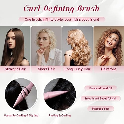 Curly Hair Brush, Curl Defining Brush, Shaping and Defining Curls for Women Hair Brush for Combing and Shaping, Reduce Pulling and Curl Separation For Defined Curls (Pink) thumbnail 4
