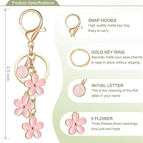 OUMILAN Initial Keychain Cute Flower Charms Keyring for Handbag Backpack–Personalized A-Z Letter Jewelry Gift for Women Girls thumbnail 2
