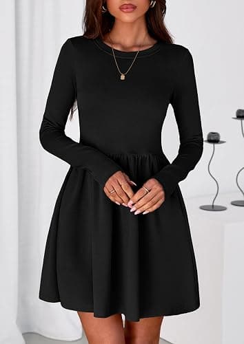 PRETTYGARDEN Women's Long Sleeve Mini Dresses 2025 Fall Casual Crewneck Pleated A Line Party Cocktail Short Dress with Pocket thumbnail 3
