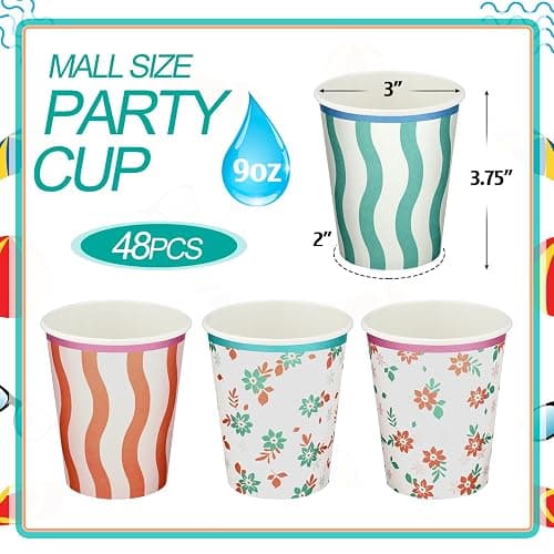 Yungyan 48 Pcs Italian Summer Paper Cups Italian Summer Bachelorette Party Supplies 9 oz Stripe Wavy Floral Cups Last Toast Coast Decorations for Beverage Birthday Bridal Shower Party Favors thumbnail 3