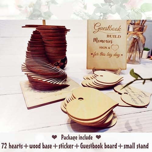 Wedding Guest Book Alternative Sign 72 Wood Hearts Guest Book Wedding Reception, Wedding Decorations Baby Shower 1st Birthday Party Decoration Baptism Rustic (Heart) thumbnail 5