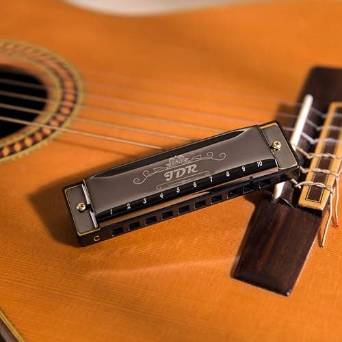 JDR Harmonica C, Blues armonica Key of C 10 Hole 20 Tone with Case Mouth Organ Standard Diatonic for Kids Beginner Adults Professional Player Teacher Parents Students Black New Year Gift thumbnail 5