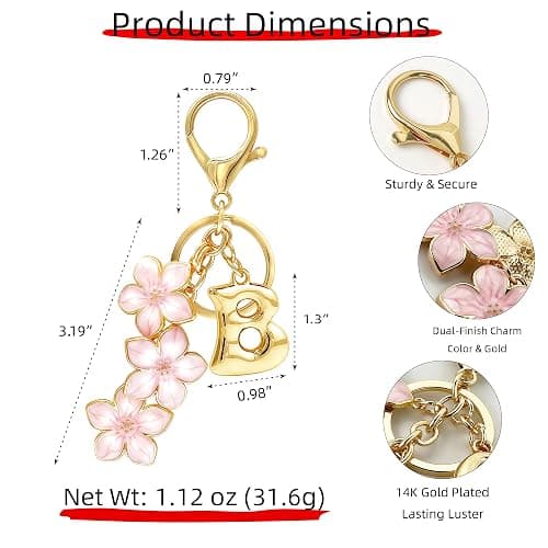 BydGxy Gold Bubble Letter Keychain, Initial Bag Charms for Handbags, Cute Flower Purse Accessories for Women, Monogram Gift thumbnail 5