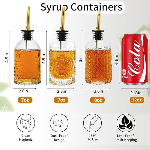 Syrup Dispenser Bottles Set of 3, Simple Syrup Bottle for Coffee Bar Accessories,7 oz Glass Coffee Syrup Containers for Maple Honey Syrup Oil, with Metal Pour Spouts, Stoppers,Condiments Dispenser thumbnail 3