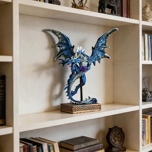 Hmusnwol Dragon Statue-Collectible Figurines Fantasy Gothic Beast - 10.5" Tall Collectible Dragon Sculpture Decor with Blue Orb thumbnail 6