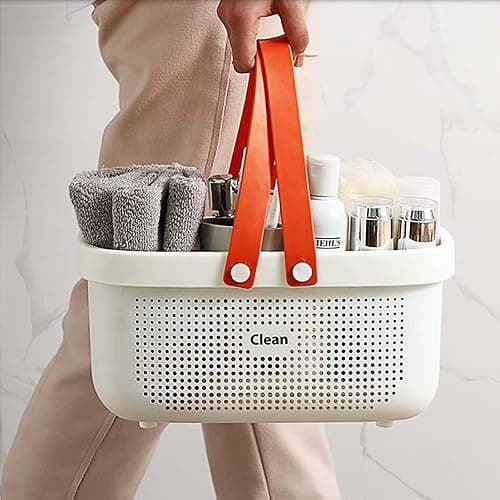 JiatuA Plastic Storage Basket with Handle Portable Shower Caddy Tote Organizer Basket Bin for Bathroom Kitchen Dorm Room Bedroom, Pink thumbnail 2