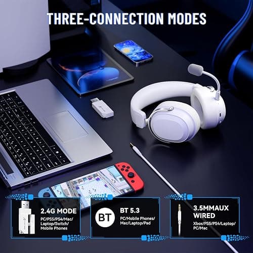 ATTACK SHARK L30PRO Wireless Gaming Headset, 7.1 Surround Sound 50mm Bio-Treiber, 3-Modus 2.4G/BT 5.3/Kabelgebundene Kopfhörer mit Abnehmbarem Mikrofon für PC/PS/Xbox/Switch, 84H Spielzeit-Weiß thumbnail 3