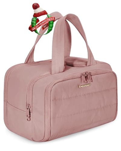 BAGSMART Travel Toiletry Bag, Lightweight Large Wide-open Travel Bag for Women, Puffy Cosmetic Makeup Bag Organizer with Handle for Accessories,Essentials, Toiletries, Dark Pink - Image 1