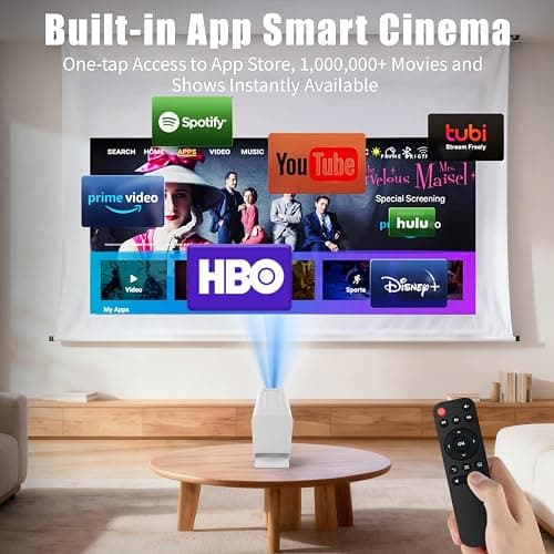 [Smart Projector with Apps] 4K Supported Mini Projector with Wifi and Bluetooth, XENPONAD Movie Projector for Bedroom Celling Camping & Outdoor Use, Portable Projector with Speaker, Auto Keystone thumbnail 2