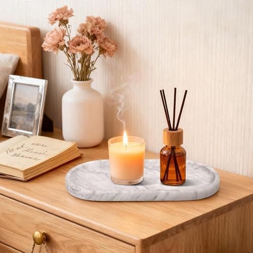 YKAJO Marble Tray 11.6"x5.9" White Gray Vanity Decorative for Countertop Catchall for Perfume Candles Jewelry Dish Perfume Trays for Vanity Bathroom Decorative Tray for Kitchen Counter thumbnail 8