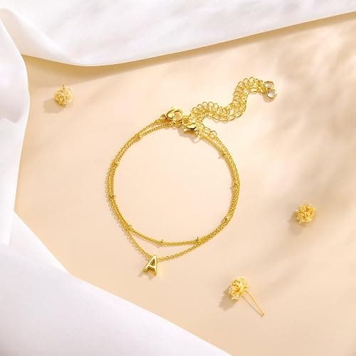 Turandoss Gold Initial Bracelets for Women, Dainty 18K Real Gold Plated Layered Letter A-Z Initial Bracelets Personalized 26 Alphabet Monogram Gold Bracelets for Women Jewelry Gifts Trendy thumbnail 6