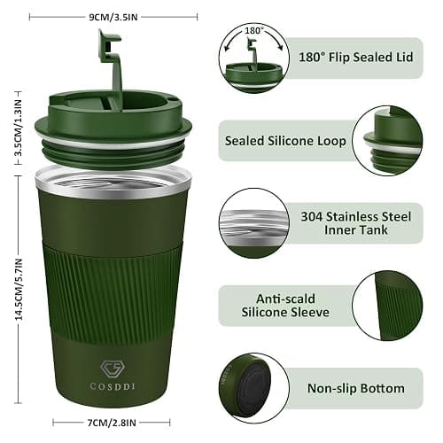 CS COSDDI Thermobecher- Isolierbecher, Edelstahl Travel Mug, 13oz/380ml Vakuum auslaufsicher Reisebecher mit Deckel, Autobecher, doppelwandig isoliert für, Wasser und Tee, Kaffee-to-go Becher thumbnail 6
