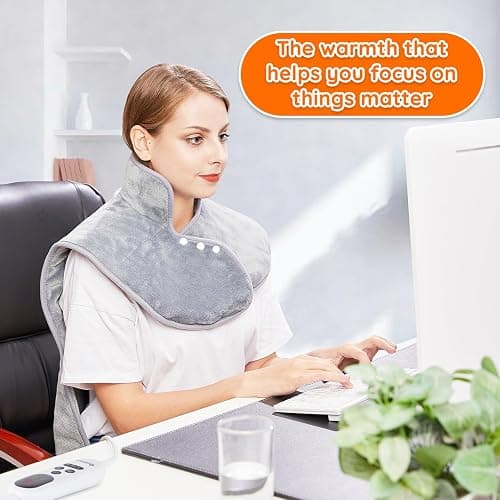 Mia&Coco Electric Heating Pad for Back Neck Shoulders Pain Relief, XL 23"x39" Soft Flannel Wrap, Waist Strap, Fast Heat Hot Therapy 6 Heat Settings, Auto-Off Timer, Machine Washable, Grey thumbnail 6