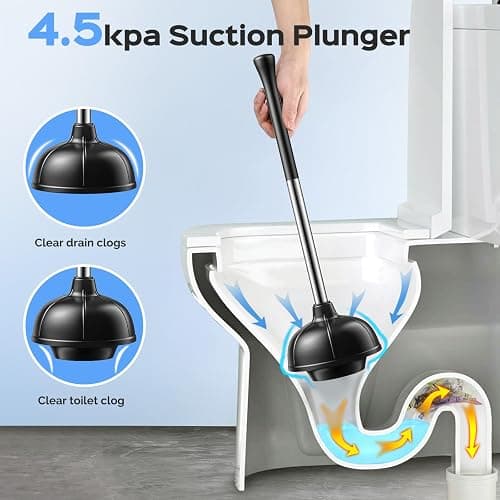 HAMITOR Toilet Plunger and Brush Set: 2 in 1 Stainless Steel Rustproof Combo with Deep Cleaning Curved Bristles - Heavy Duty Toilet Unclogging for Family Bathroom - Compact Apartment Accessories thumbnail 5