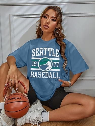 Baseball Shirt Women Oversized Game Day Fan T-Shirt Baseball Season Short Sleeve Tops thumbnail 6