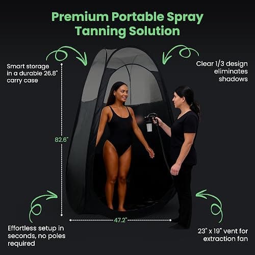KobbTan Large Deluxe Spray Tan Tent – Pop Up Tent Portable Tanning Booth with Carry Case – Clear Window for Perfect Spray Tanning – Extraction Fan Opening – Easy Clean Spray Tan for Home & Salon thumbnail 4