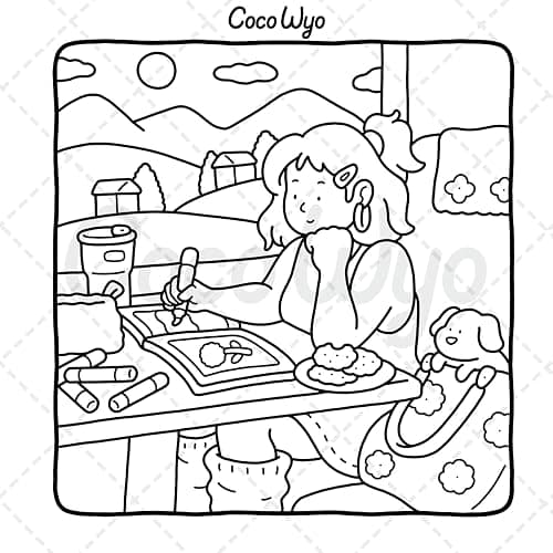 Girl Moments: Vol. 2 Coloring Book for Adults and Teens Featuring Cute Cozy Daily Activities for Relaxation thumbnail 11