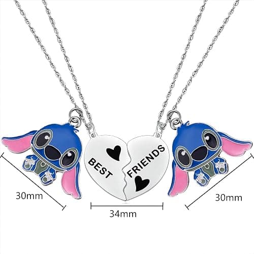 Best Friend Stitch Necklace Friendship Matching Heart Necklace for 2 Lilo and Stitch Stuff Jewelry for Friends BFF Bestie thumbnail 5