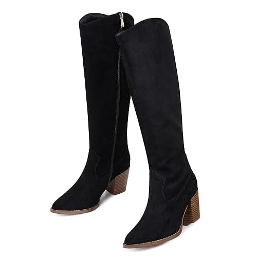 MeiLuSi Womens Knee High Boots Pointed Toe Suede Boots Chunky Heel Faux Slouchy Shoes Tall Fall 2025 Side Zipper - Image 1
