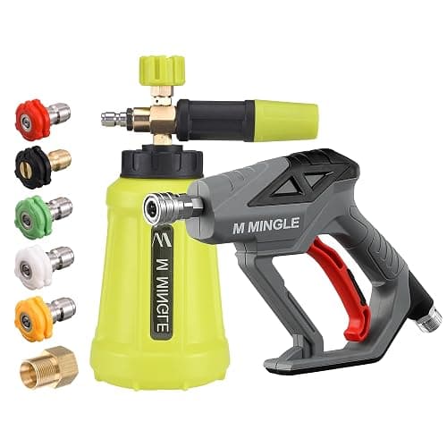 M MINGLE High Pressure Washer Gun Snow Foam Lance, 4000 PSI Cannon Foam Blaster Power Washer with 1/4" Quick Connector, Car Wash Foam Cannon Kit with 5 Pressure Washer Nozzle Tips, 1 Liter - Image 1