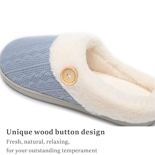 Chantomoo Womens Slipper Warm Comfy Memory Foam House Slippers Knitted Shoes Faux Fur Lined Anti-Skid Rubber Sole Bedroom Cozy Indoor Outdoor Slippers thumbnail 4