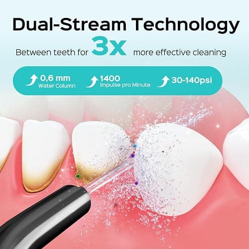 COSLUS C50 Water Flosser for Teeth Cordless: 4 Modes & 20 Levels - Portable Irrigador Dental for Health - Conscious Sensitive Users Gums - Travel Home Use with 4 Jet Tips thumbnail 4