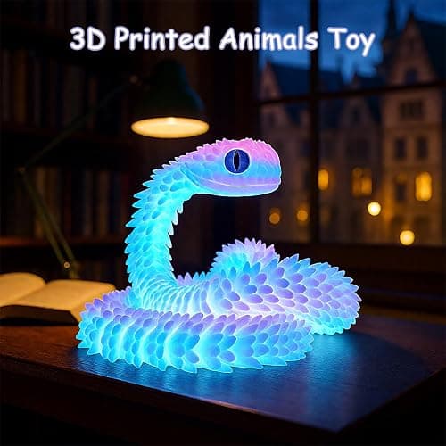 24in 3D Printed Snake, 3D Printed Animals Articular Mobility Glow in The Dark Snake Toy, Fidget 3D Printed Collectible Toys for Home & Office Decoration, Gift for Boys and Girls (Luminous Blue) thumbnail 6