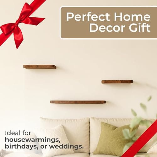 Set of 3 Solid Mango Wood Decorative Wall Shelves – Home Decor Floating Display Shelf with Iron Bracket – Modern Wall Shelves for Office, Bedroom & Living Room – 10", 14" & 18" thumbnail 6