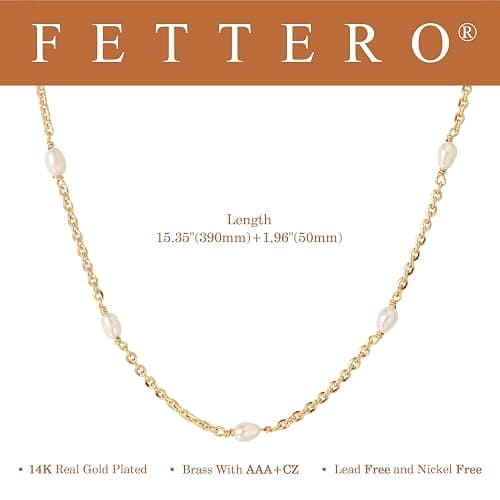 Fettero Choker Necklace for Women 14K Gold Plated Dainty Gold Choker Necklace Simple Paperclip Thin Chain Pearl Necklaces for Women Stack Jewelry Gift thumbnail 7
