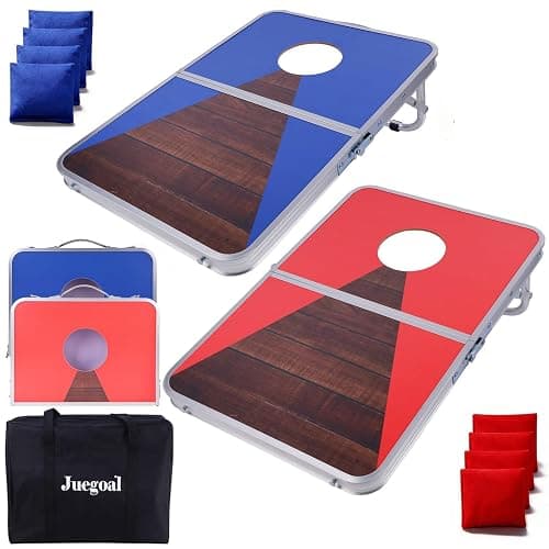 Juegoal Portable Cornhole Board Set for Kids Teens & Adults, 24x16 Inch Foldable Corn Hole Games with Bean Bags & Carry Bag, Lightweight Aluminum Alloy Travel Size Cornhole Set for Outdoor Games Beach - Image 1
