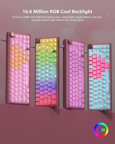 Womier 60% Keyboard QMK/VIA, Pink Gaming Mechanical Keyboard Creamy, Hot Swappable Gasket Mount RGB Wired Jade Key Board & Jelly Translucent Keycaps(VK66 PRO- Jelly) thumbnail 3